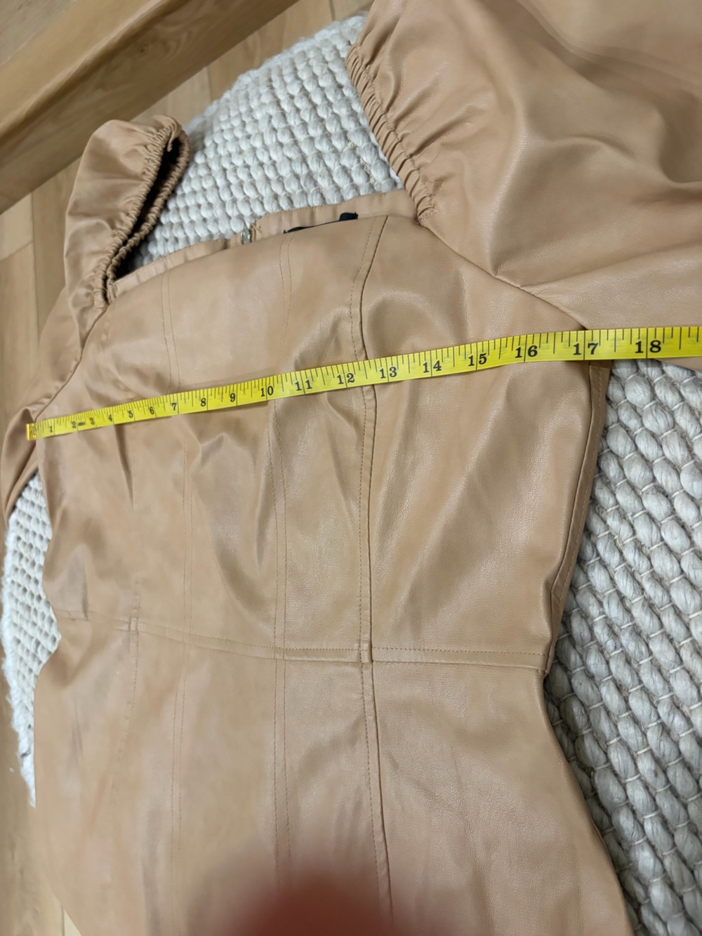 7 For All Mankind Tan Faux Leather Puff Sleeve Mini Dress Size Large - Picture 6 of 13
